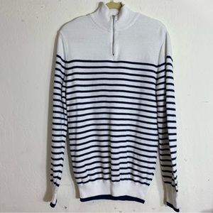 River Island Knit Half Zip Stripe Sweater In White and Navy Mens Small Ribbed